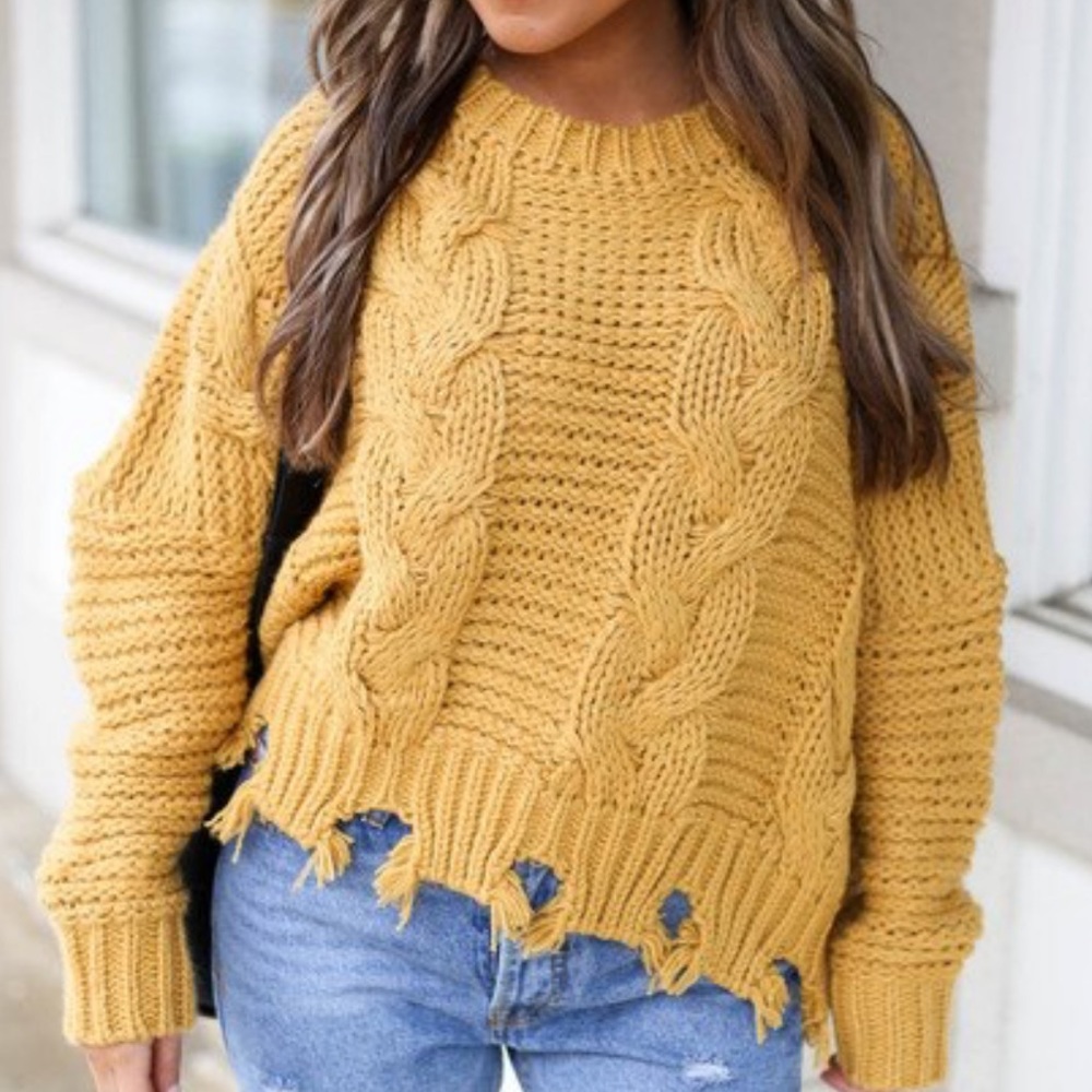 Distressed Cable Knit Sweater